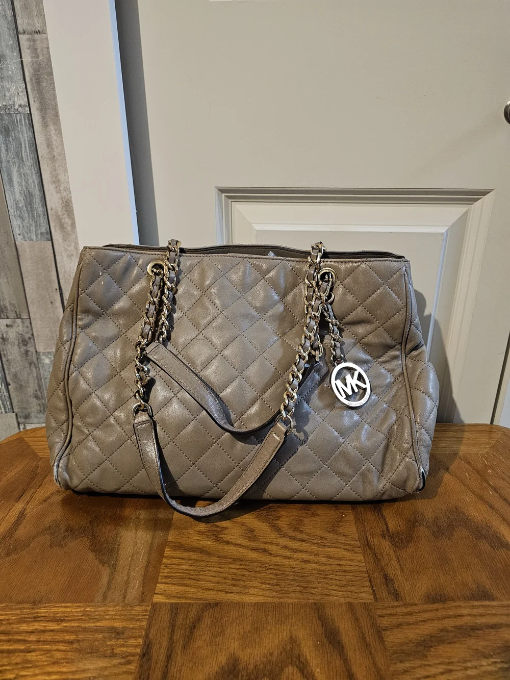 Michael Kors Quilted Shoulder Bag in Taupe Gray